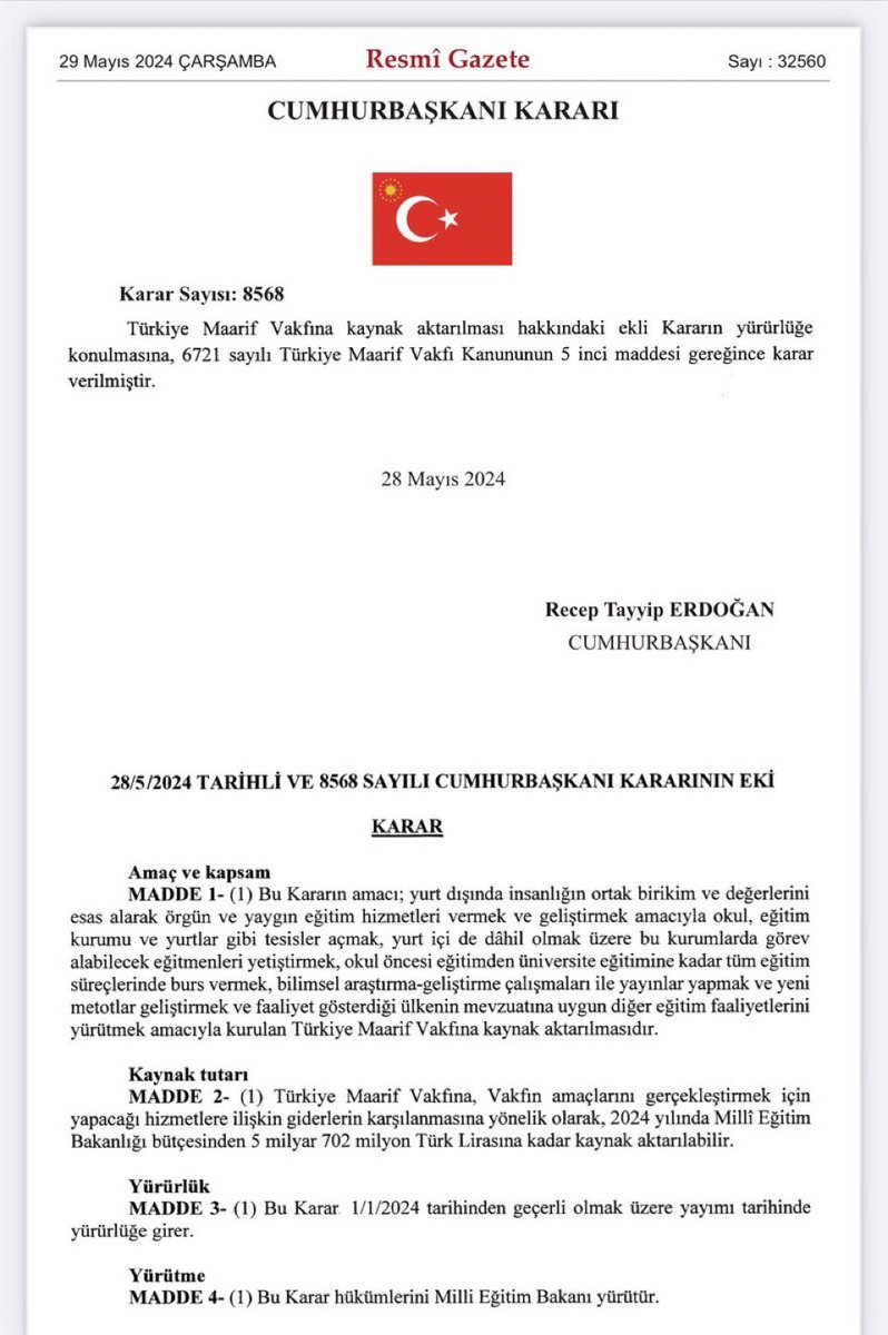 Cumhurbaşkanı kararıyla Maarif Vakfına 5 Milyar 702 Milyon ₺ bağış yapıldı 🔹Yurtdışında FETÖ’ye ait 230 okulu devralalan vakıf toplam 387 okulu var 🔹Vakıf 15 Temmuz’dan 1 ay önce kuruldu 🔹Vakfın devlette kaydı yok 🔹Denetimcilerin raporları yayımlanmıyor 🔹Vakfın