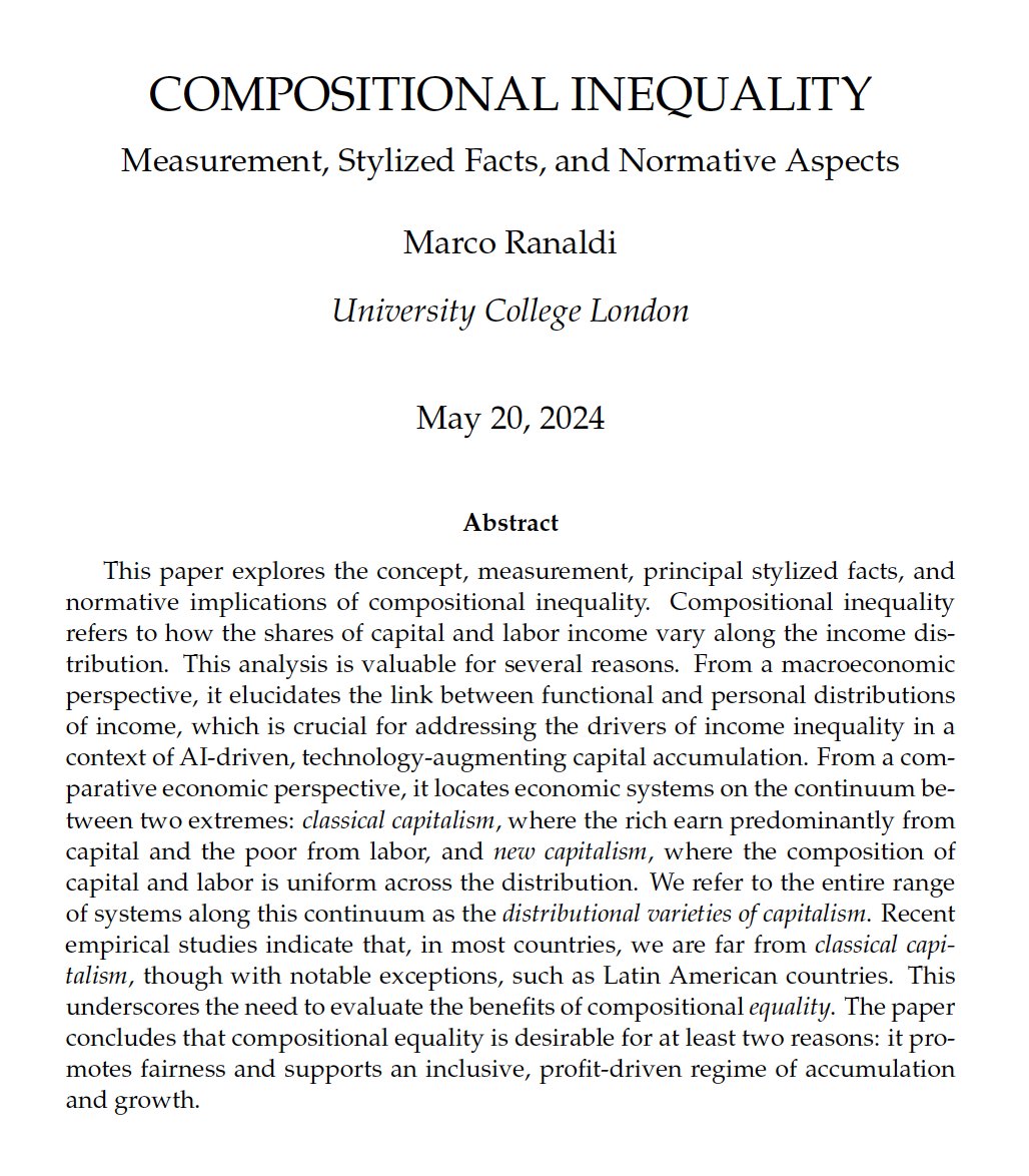 In this new @stone_lis WP, I assess the main technical advances and stylized facts of compositional inequality in capital and labor, and discuss why compositional equality is desirable: it promotes fairness and supports inclusive, profit-driven growth 👇🏽 osf.io/preprints/soca…