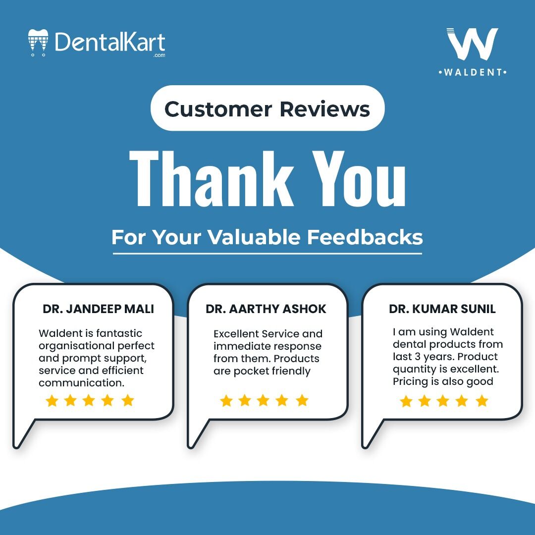 'Here are some  glowing reviews from our happy customers at Dentalkart. They're thrilled with their experience!'
#Dentalkart #HappyReviews #HappyCustomer #Waldent #Dentistry #DentalWorld #DentalCommunity #ValuableFeedbacks #DentalSupplies #OralCare #DentalCare #Dentists