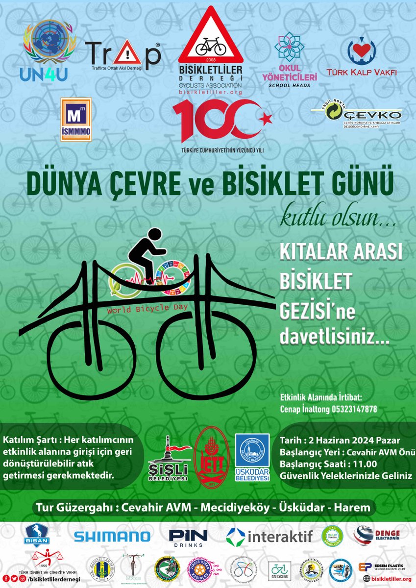 Dünya Bisiklet Günü ve Dünya Çevre Günü’nü kutlayacağımız, 02 Haziran 2024 Pazar günü gerçekleşecek Kıtalar Arası Bisiklet Gezisi’ne davetlisiniz...