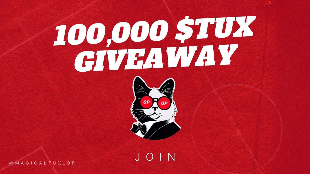 🎉 $TUX MID-Week Giveaway - Saying Thank You for Being Part of Our Community🎉 100,000 $TUX token to be won by 5 people How to participate 🔴 ✔️Follow @magicaltux_op ✔️Join TG - t.me/magicaltuxport… ✔️Tag 3 friends ✔️ Like & Retweet ⌛️24hrs