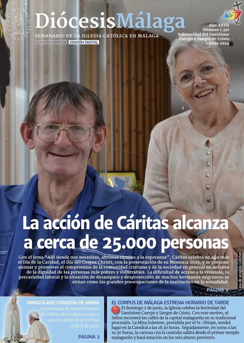 Ya está la revista #DiócesisMálaga. 
En él: #especial del Sagrario restaurado del Buen Pastor, en el @seminariomalaga. 
Además,  memoria de @caritas_malaga por el #DíadelaCaridad.
Horarios del #CorpusChristi en Málaga
Entrevista a @albertoares @JRSEurope.
diocesismalaga.es/cms/media/pdfs…