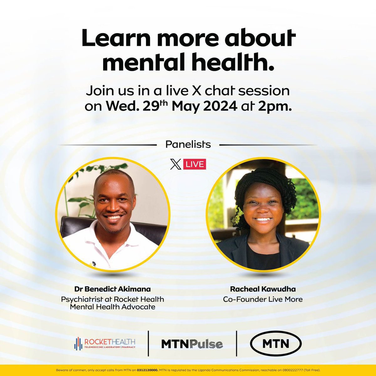 Come hang out with us at 2 PM for the #MTNPulse Mental Health X session. We'll be talking about mental health, the usual issues like anxiety, depression, and stress that young Ugandans deal with, and there will be a Q&A session too. #MentalHealthAwarenessMonth