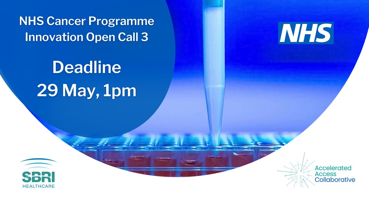 Today 1pm is the deadline to get your applications in for the NHS Cancer Programme Innovation Open Call. We look forward to receiving your applications! sbrihealthcare.co.uk/competitions/n…