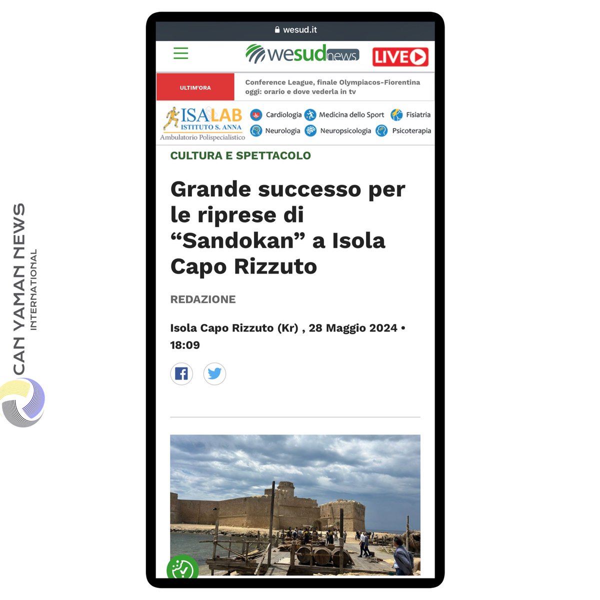 🇮🇹🗞️| WESUD.it - Great Success for shooting of series #Sandokan at Isola Capo Rizzuto The filming day for the TV series '#Sandokan' took place yesterday, 27 May, which will soon be broadcast on Rai 1 and subsequently throughout the world through Fremantle. The