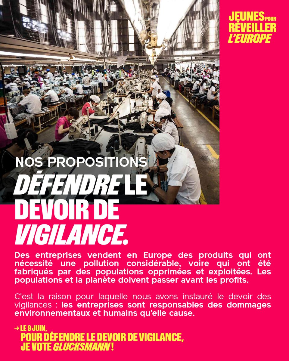 💬 NOS PROPOSITIONS 👉 Mettons fin à l'impunité des entreprises qui détruisent l'environnement et asservissent les populations. Nous avons mis en place le devoir de vigilance, pour les rendre responsable. Nous ferons appliquer cette mesure jusqu'au bout ! #ReveillerLEurope