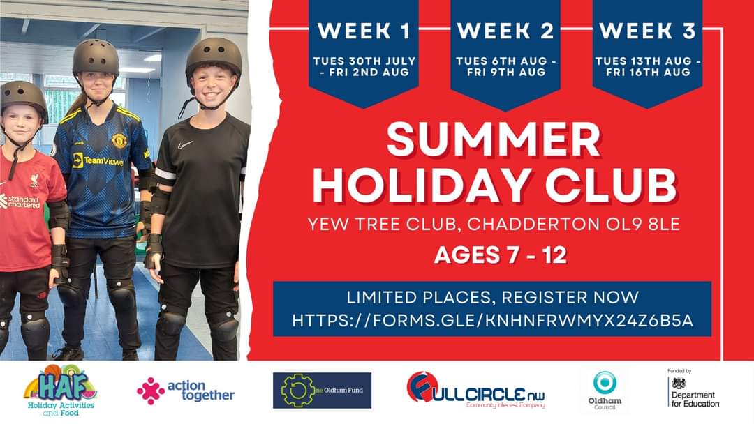 Our Summer Holiday Club 2024 is open for bookings 😃

#HAF2024 #OldhamHAF 

@educationgovuk @OldhamCouncil @WeActTogether