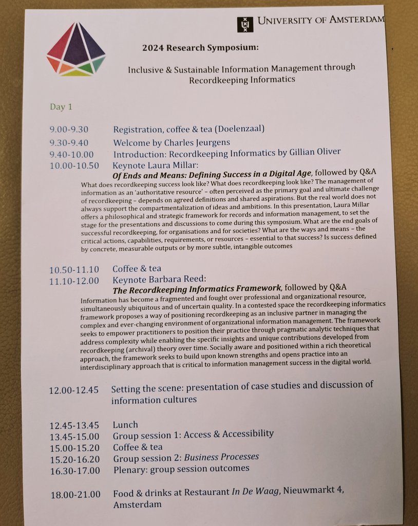 Day 1 of #Recordkeeping2024: Laura Millar <a href="/MillarLaura/">Laura Millar</a> kicks us off discussing success in digital age recordkeeping,  then unveiling of the Recordkeeping Informatics Framework, and  closing with real-world case studies on managing information cultures.  #RecordkeepingInformatics