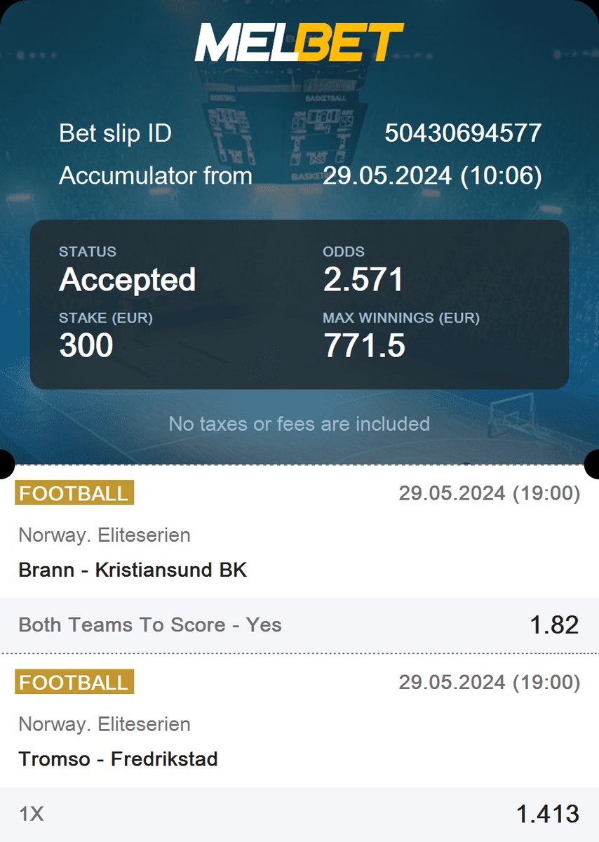 🚨 Total Odds: 2.571 🚨 🇳🇴 Norway. Eliteserien 🇳🇴 Brann vs. Kristiansund BK | Both Teams To Score - Yes 🇳🇴 Norway. Eliteserien 🇳🇴 Tromso vs. Fredrikstad | 1X