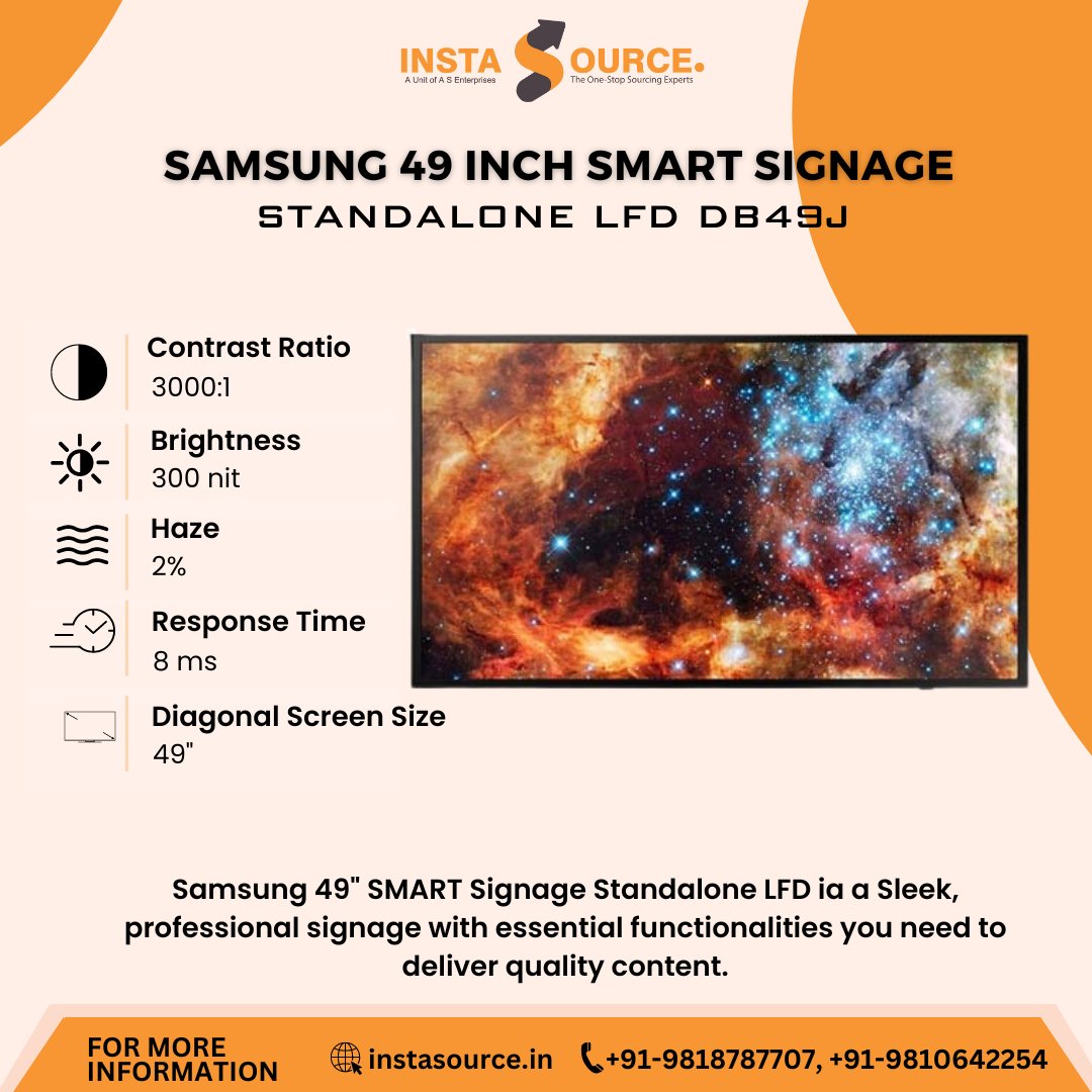 instasource_ind's tweet image. Samsung 49&quot; SMART Signage Standalone LFD- a Sleek, professional signage with essential functionalities need to deliver quality content.

Visit: instasource.in
Or Call: 9818787707, 9810642254

#Samsung #LArgeFormatDisplay #DigitalSignage #B2Bsales #AuthorizedDistributor