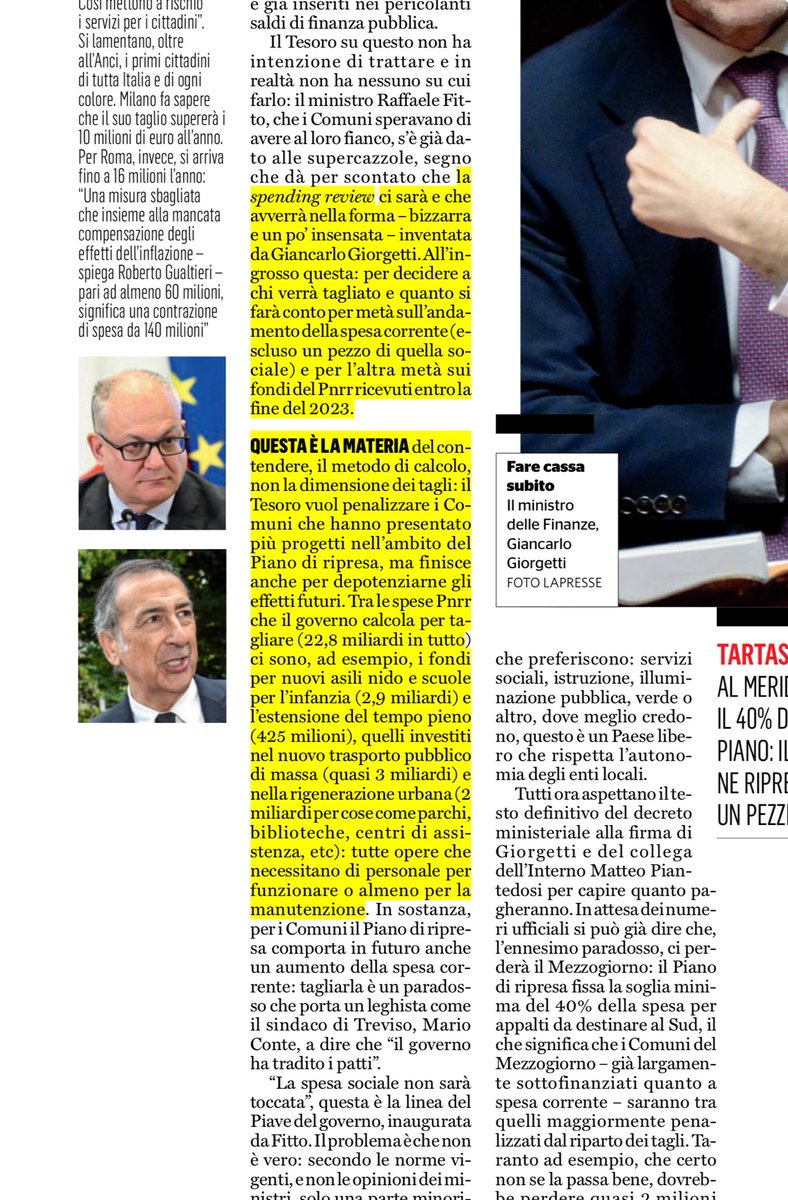 Il paradosso del #PNRR di cui parliamo inascoltati da anni. Con una mano #Leuropa ti dà i soldi per costruire gli ospedali o gli asili nido. Ma con l’altra impone regole cui i governi devono uniformarsi. Non puoi cioè assumere medici o insegnanti che servono.