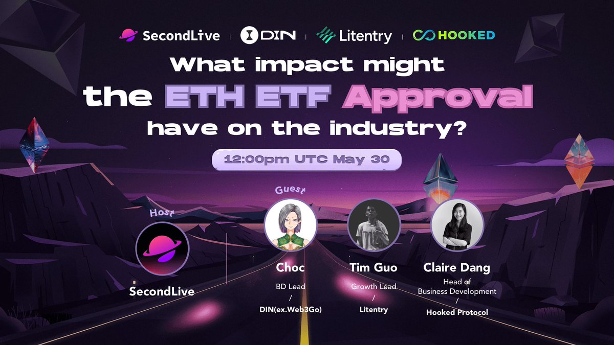 SecondLiveReal's tweet photo. 📣 Join our upcoming AMA in #SecondLiveMetaverse: "What impact might the ETH ETF Approval have on the industry?" featuring incredible guests @din_lol_, @litentry, @HookedProtocol 

⏰ Date: May 30, 12:00pm UTC
💰 Rewards: Lucky Draw ($BEAN; $100 $LIT) + 100 $BEAN for staying ≥ 30 mins!
📍 Venue: https://t.co/HSV6sy3efJ