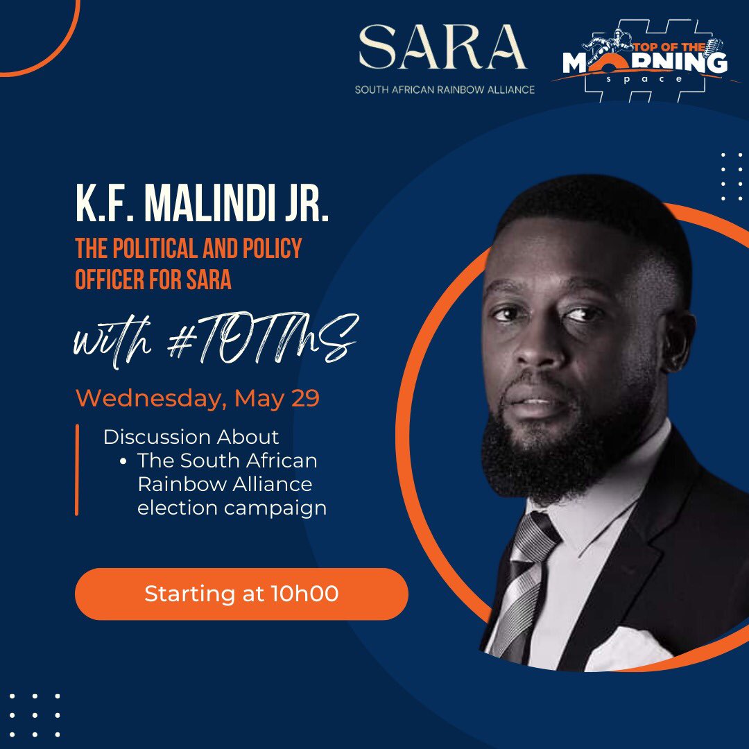 <a href="/SARA_POLITICS/">SARA_POLITICS</a> Political and Policy Officer <a href="/KesiweJr/">KFJr</a> will join us on top of the hour to discuss elections &amp; all matters pertaining to their election campaign. 

We have been giving new political parties and independent candidates the opportunity to share their value proposition