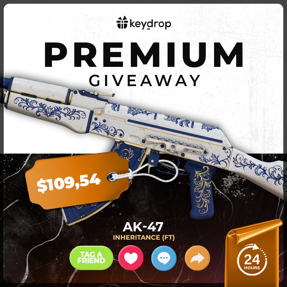 Win AK-47 | Inheritance FT in JUST 3 clicks! 🏆

👊 Like ❤️ the post!
🔁 Retweet! 
👥 Tag a Friend! 

⏰ Wait 24 hours! 

*Make sure you follow us 
JOIN NEW EVENT - keydrop.com/chess-event/ho… ♟

#giveaways #signfree #freegiveaways #keydropcom