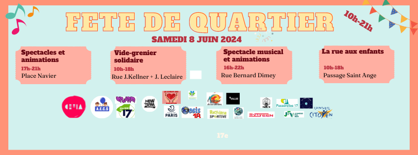 cscefia's tweet photo. Une fête de quartier sera organisée ce samedi 8 juin. Tout le monde y trouve son compte.
Fêtons ensemble le début de l'été.
#fetedequartier #videgrenier #paris17 https://t.co/zhRezwvdSQ