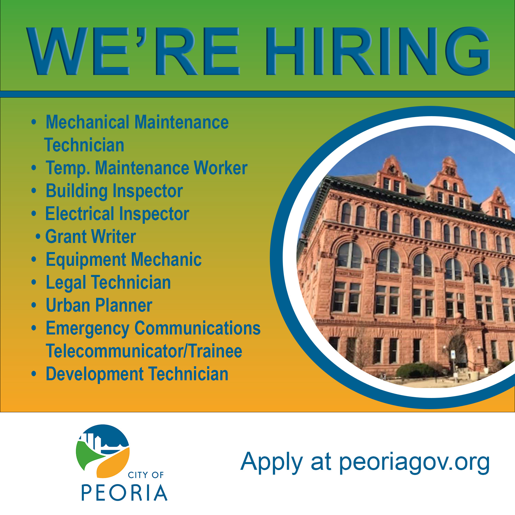 City Of Peoria IL on X: &ldquo;The city of Peoria is HIRING in several 