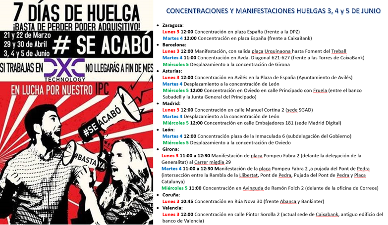 Manifestaciones y concentraciones para las huelgas de DXC del 3, 4 y 5 de junio. #HuelgaDXC