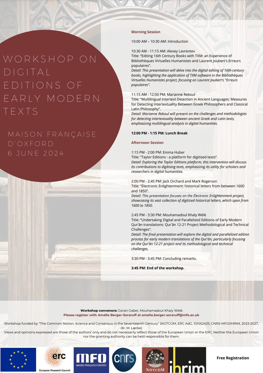 The Channels of Digital Scholarship are back on 6 June 2024! Join us next Thursday @MFOxford for a discussion on digital editions of early modern texts with our colleagues from @TAYOxford, @ihrim_umr & @bodleianlibs. More info below & here: mfo.ac.uk/event/channels…