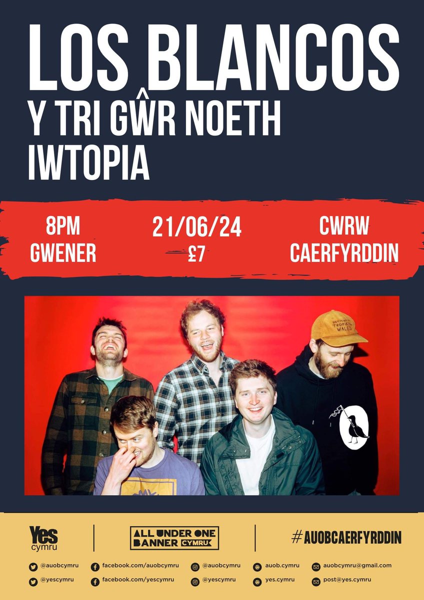 GIG ANNIBYNIAETH / INDY GIG 🏴󠁧󠁢󠁷󠁬󠁳󠁿
Nos Wener / Friday 21/06/24, 
<a href="/CwrwBar/">CWRW</a>, King Street, Caerfyrddin!!

Gwybodaeth / Info - facebook.com/events/s/los-b…