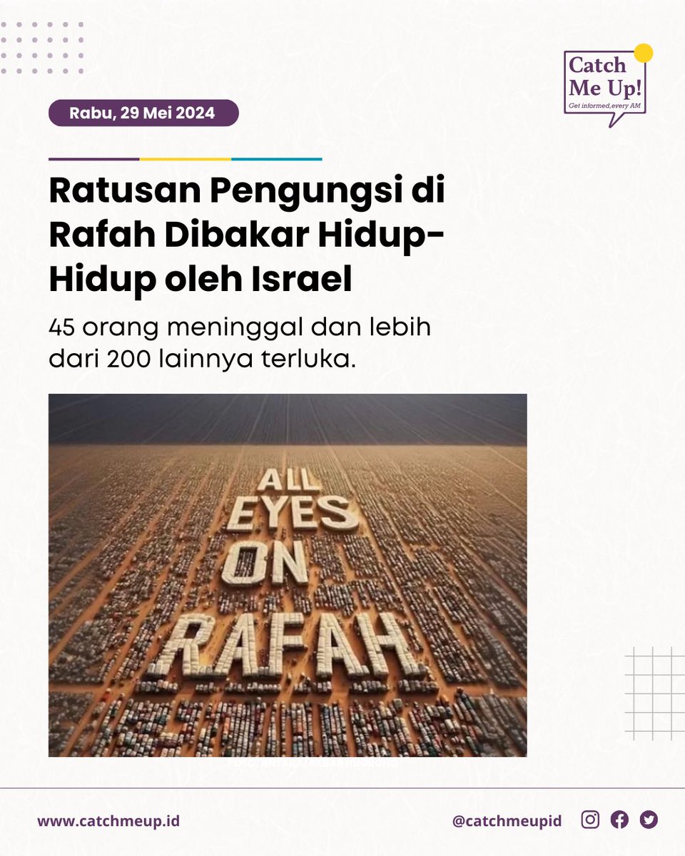 Netanyahu bilang, pembakaran hidup-hidup para pengungsi Rafah merupakan kesalahan tragis. Doi nggak sadar kalo keberadaan dirinya dan antek-antek pelaku genosida lainnya merupakan kesalahan terbesar komunitas internasional. CEASEFIRE NOW! ALL EYES ON RAFAH.