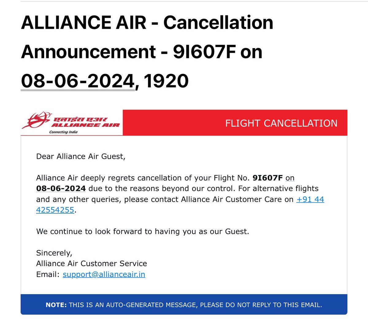 drvk2007's tweet photo. @GoibiboSupport Did booking through goibibo. Got a mail from airlines regarding flight cancellation. None to help for possible Options (alternate flight /refund). Trying to reach airlines customer care (all executives busy) &amp; goibibo customer care(not working). Pl help. https://t.co/JVeiiyLoyO