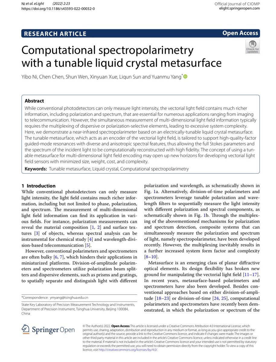 Computational spectropolarimetry with a tunable liquid crystal metasurface @LightSciAppl @eLight2021 #Science #Technology #News #Computational #liquidcrystal #metasurface #spectropolarimetry #lightfield #sensors link.springer.com/article/10.118…