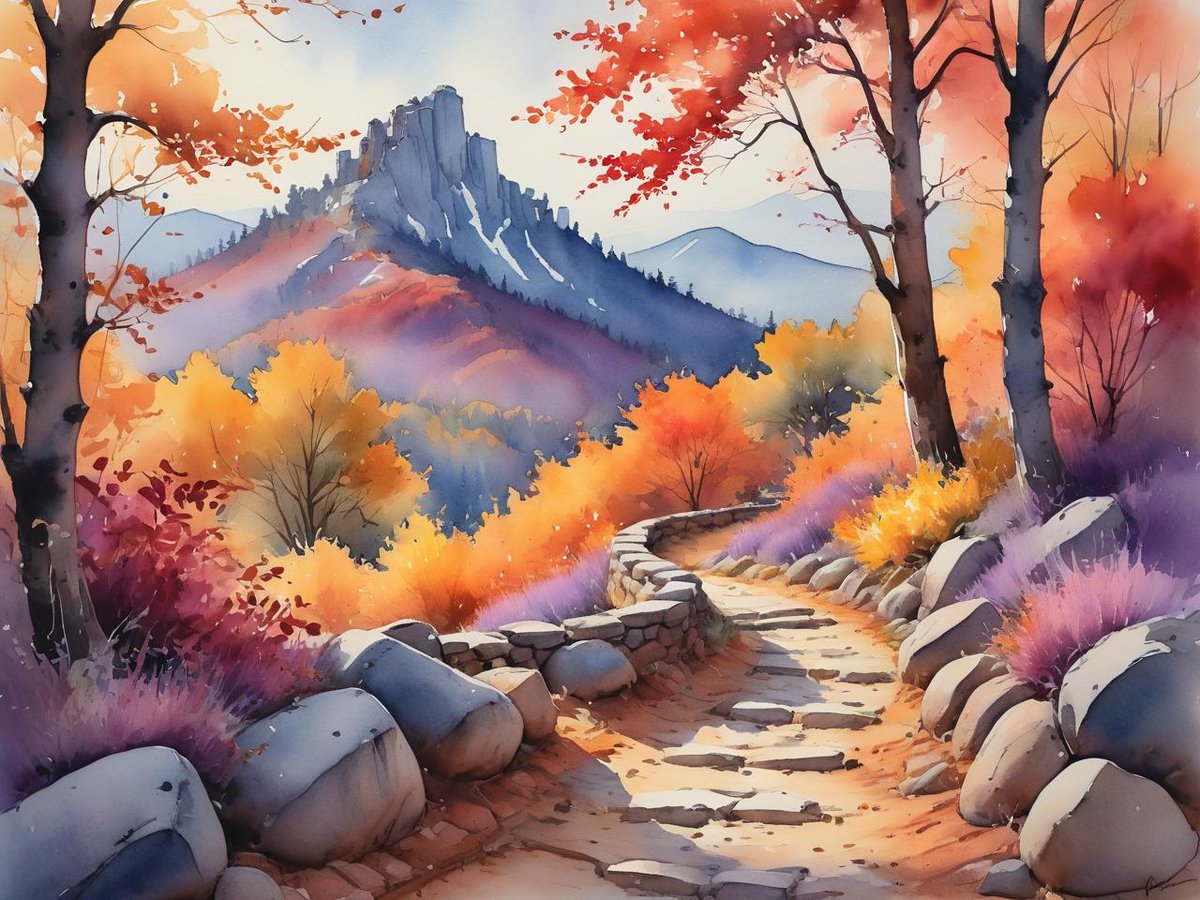 'Minimalist watercolor masterpiece; Enchanting autumn valley framed by fiery foliage in crimson, saffron, and amber hues. Cobblestone...' gencraft.ai/p/VT3wID #gencraft #ai #art #aiart #AIGen #aiadventures #AIArtGallery #AIArtwork #stablediffusion