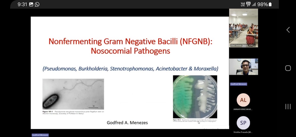 A big thank you to Adjunct faculty and Alumnus Dr. Godfred Menezes for delivering the online guest lecture “Nonfermenters as nosocomial pathogens” on 28th May 2024. The interactive session was appreciated by students and faculty alike.