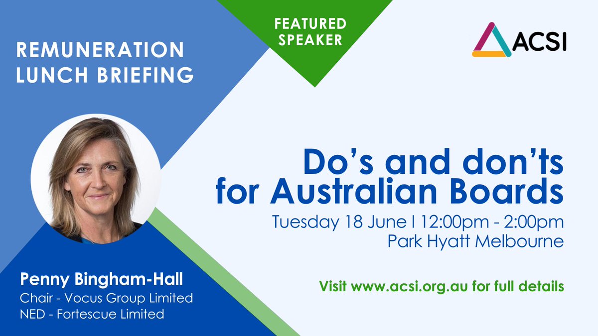 How do we bridge the divide between investor expectations and ASX executive remuneration? Join NED Penny Bingham-Hall and panel of investors for a lunchtime discussion on the points of contention, best practices, and emerging trends in remuneration. cvent.me/E4X4y9