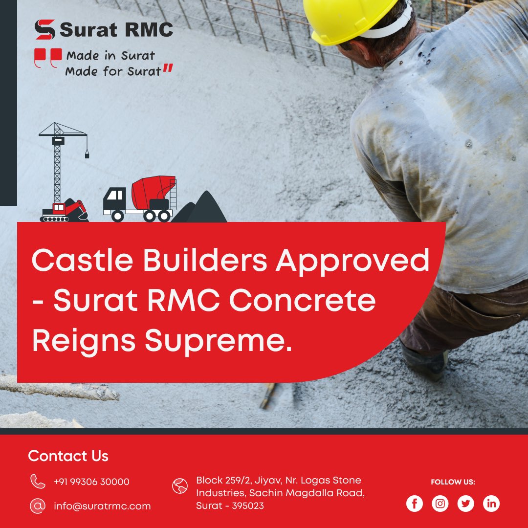 🏰 Castle Builders Approved! 🏰

Surat RMC Concrete reigns supreme! 🏆Proud to be recognized for our unmatched quality and reliability. Building the future, one perfect mix at a time.

#CastleBuilders #RMCConcrete #BuildingTheFuture #SuratConstruction #SupremeChoice #SuratRMC