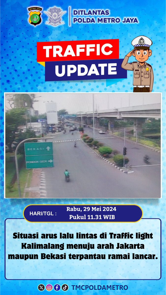 Situasi arus lalu lintas di Traffic light Kalimalang menuju arah Jakarta maupun Bekasi terpantau ramai lancar.