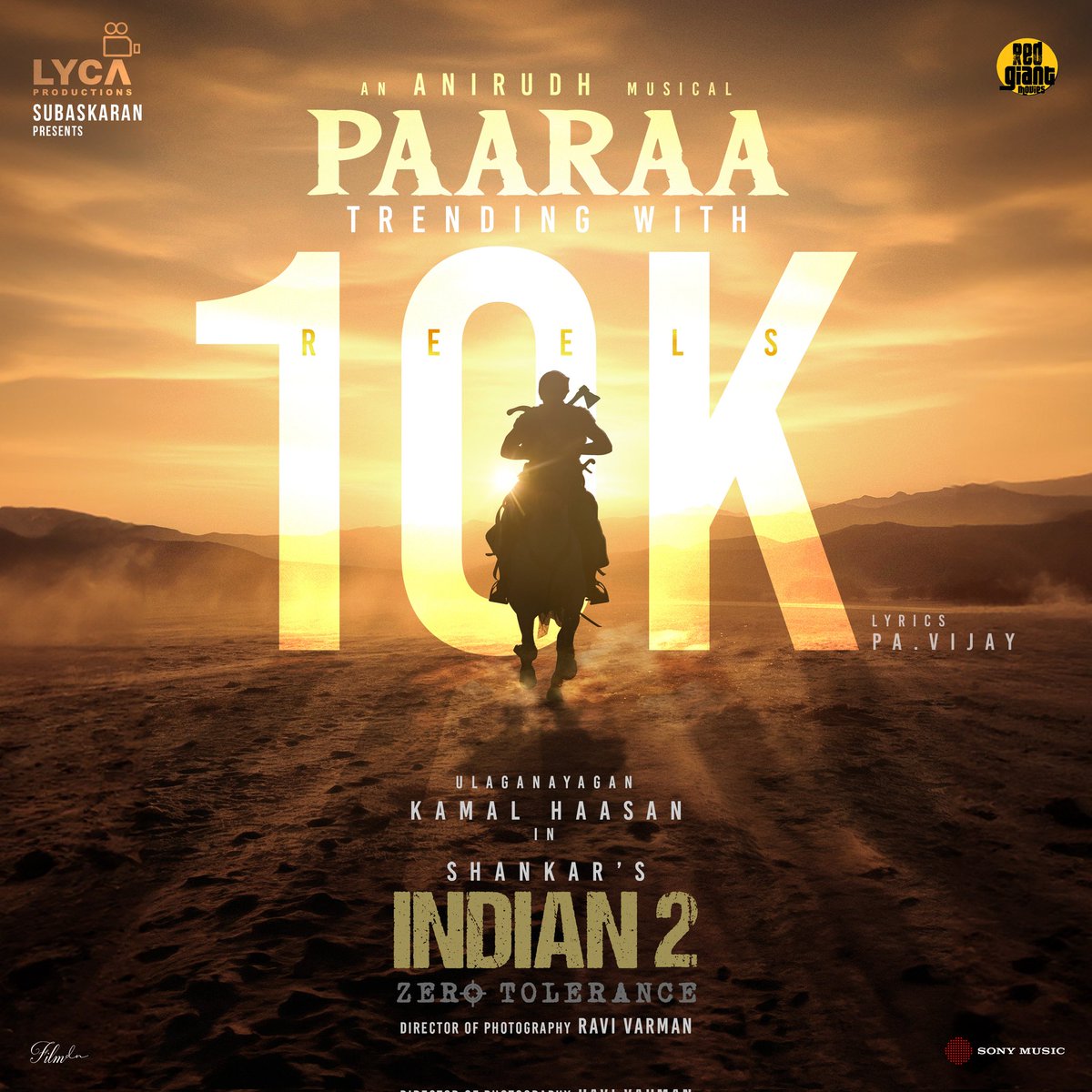 RIGHT ON CHARTS 🔝 #Paaraa from #Indian2 🇮🇳 TRENDING WITH 1️⃣0️⃣K REELS ❤️‍🔥 ➡️ instagram.com/reels/audio/75… #Ulaganayagan @ikamalhaasan @LycaProductions @shankarshanmugh @anirudhofficial @RedGiantMovies_ #Indian2onJuly12