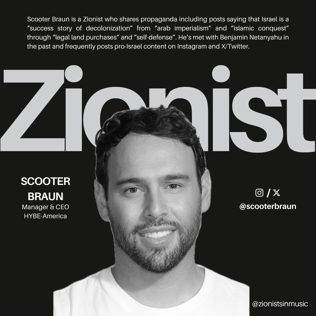 what a coincidence that Scooter Braun's business partner was found in the mix of a suspicious death of an artist. his manipulative evil ways don't end with artists and apartheid 
#하이브는시오니스트를퇴출하라 #HybeDivestFromZionism