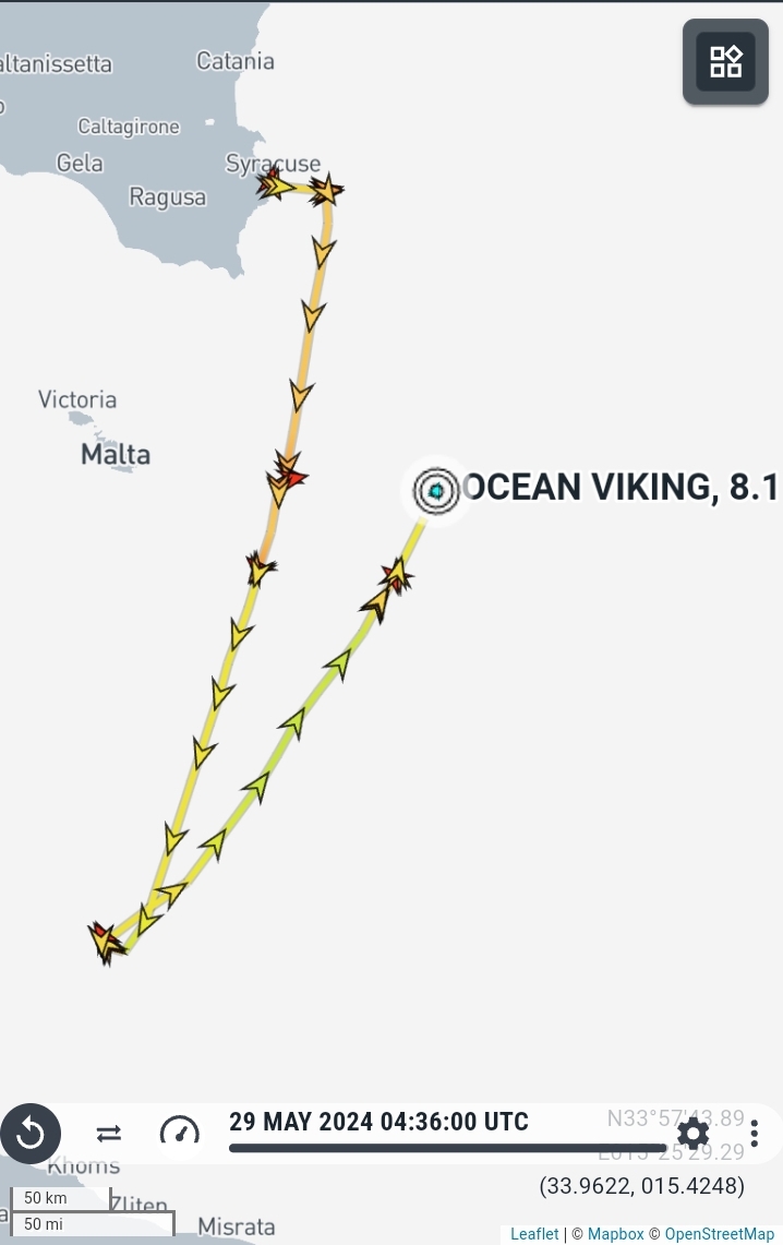 29.05.2024 #OceanViking naviga diretta al porto assegnato  Ancona. Già  arrivata in zona la sea eye 4