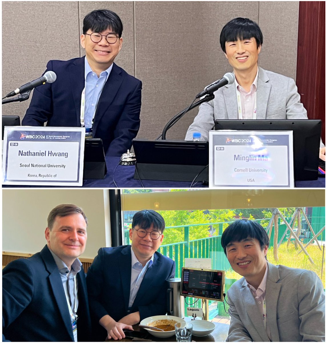 Learned a lot this morning @2024Wbc in an exciting session on #biomaterials for #immunoisolation. Chaired by my good friends and colleagues Nathaniel Hwang (@SeoulNatlUni) and Minglin Ma (@Cornell). Great catching up with them in person! #WBC2024 #Bioengineering #Biomaterials