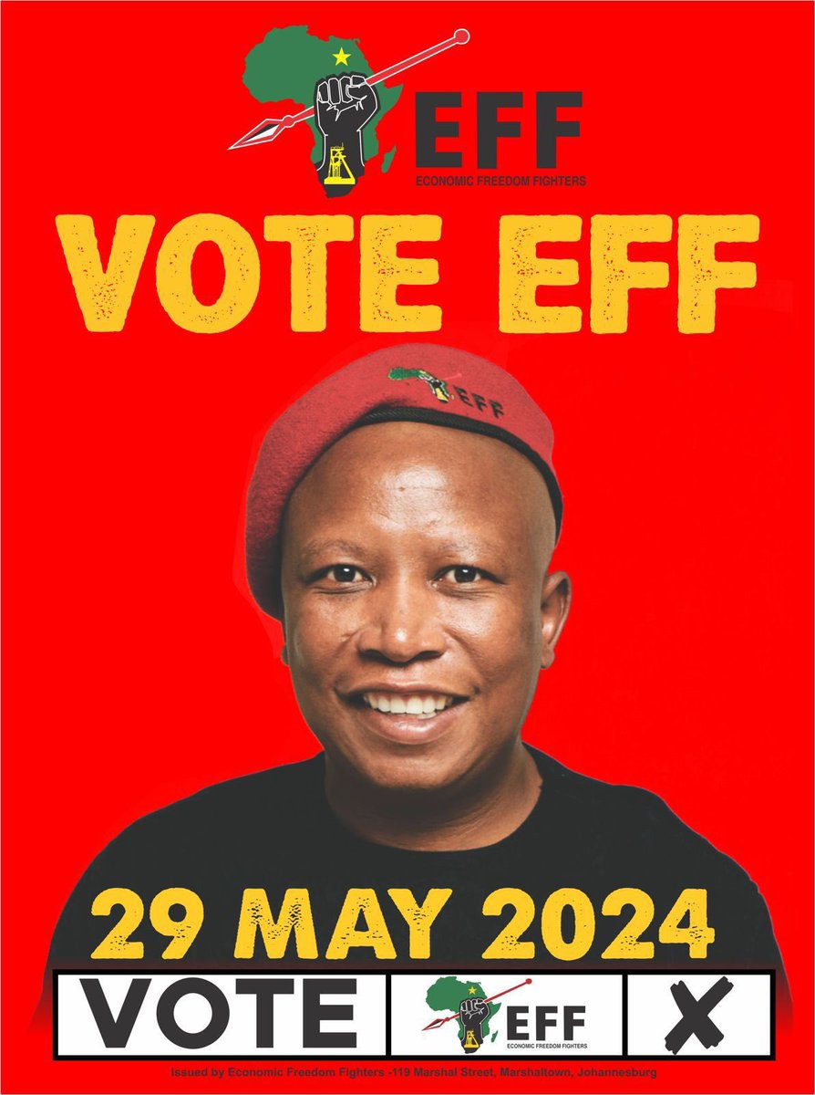EFFSouthAfrica's tweet photo. VUKANI! 

Our 27 April 1994 has finally arrived. The day we have been waiting for. The day we are having an interview with ourselves. 

Let’s go therefore and choose a government we deserve. 

Let’s go and #VoteEFF https://t.co/Y5601tb3I1