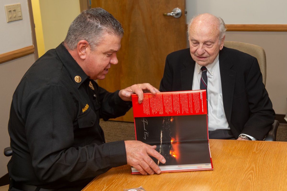 Today, Fire Chief Anthony C. Marrone presented to Historian (retired Captain) Dave Boucher the inaugural copy of the #LACoFD Centennial Yearbook.

Dave’s vast knowledge &amp; commitment played an instrumental role in sharing our legacy &amp; bringing the Centennial Yearbook to fruition!