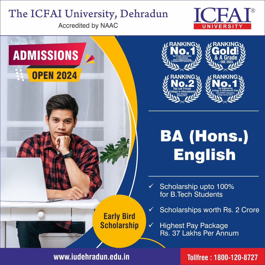 icfaidehradun's tweet image. 🎓✨ Admissions Open 2024! ✨🎓
Elevate your literary journey with a BA (Hons.) in English at The ICFAI University, Dehradun! 
👉 Apply Now:  iudehradun.edu.in/admissions/202…
📞 Toll-Free 1800-120-8727
#AdmissionsOpen2024 #BAHons #English #ICFAIUniversityDehradun #LiteraryJourney