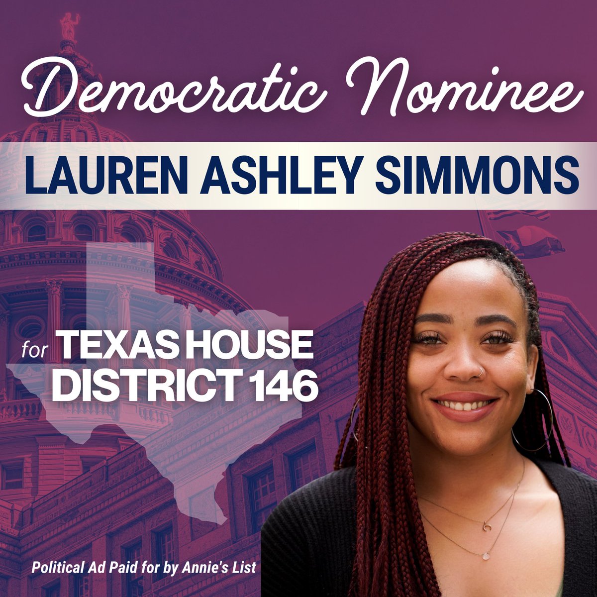Congratulations to Lauren Ashley Simmons, Democratic Nominee for TX House District 146!

@LASimmonsTX146 ran a smart and community-first campaign. She earned ~60% of the vote! 🎉