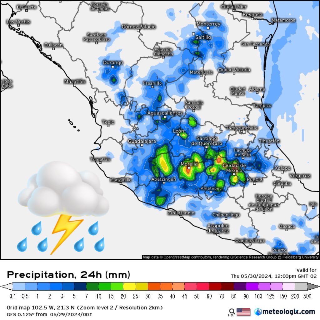 InfoMeteoro's tweet image. ⛈️¿Dónde puede llover este miércoles?
¡Aumentan del Bajío al Valle de México!

🔴⛈️Lluvias y tormentas fuertes:
Mich, Gto, EdoMex, CDMX

🌦️Eventos aislados (menos extensas)
Dgo, Coah, NL, Zac, SLP, Jal, Ags, Gro, Qro, Hgo, Pue, Tlax, Mor, Oax

⚠️Efectos:
Granizadas
Viento &amp;gt;50…