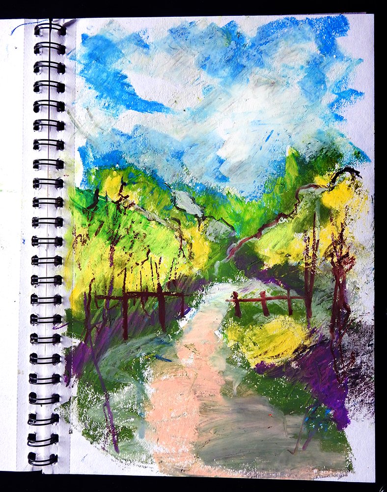 #oilpastels #oldmoornaturereserve #Sketchbooks #pleinairpainting #artinsouthyorkshire #paintingoutside #directobservation #landscapepainting #southyorkshire #biltonart #opencountry #trees #clouds #allaprima #clarifiedimpressionism #expressiverealism #pleinair