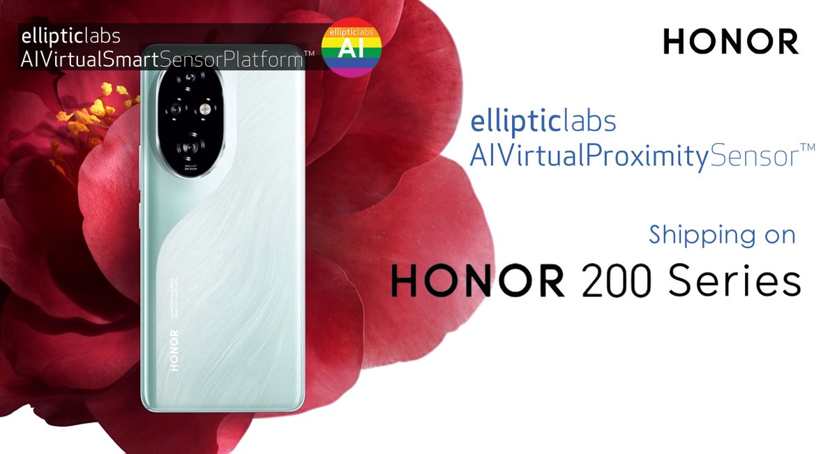 <a href="/EllipticLabs/">Elliptic Labs</a> launched its AI Virtual Proximity Sensor™ INNER BEAUTY® on the <a href="/HONOR/">Honor</a> 200 Series.

ellipticlabs.com/mfn_news/ellip…

#AIVirtualSmartSensorPlatform #ELABS #EllipticLabs #AIVirtualProximitySensor #Qualcomm #Snapdragon7Gen3 #Snapdragon8sGen3 #HONOR #HONOR200 #HONOR200Pro