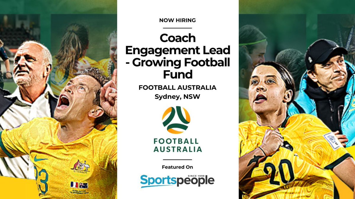 [COOLJOBS] Coach Engagement Lead - Growing Football Fund - @FootballAUS. Sydney location. Full Time, Contract/Temp. Closing 12 Jun 2024. Apply@ buff.ly/4aDufUI
(see more AFL jobs: buff.ly/4aGyIGn) #sportspeople #sportjobs