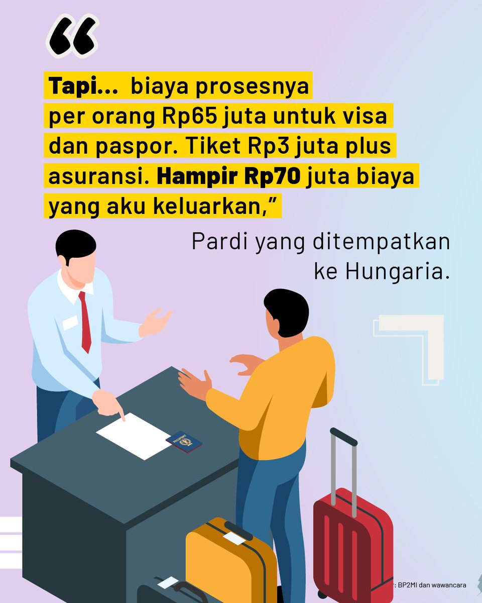 Iming-iming gaji besar berujung utang besar. Infografik biaya penempatan buruh migran yang membuat para buruh migran menjadi terjerat utang. projectmultatuli.org/menjadi-kapira… #PekerjaMigranIndonesia #BuruhMigranIndonesia #YaAkuBakalDibaca