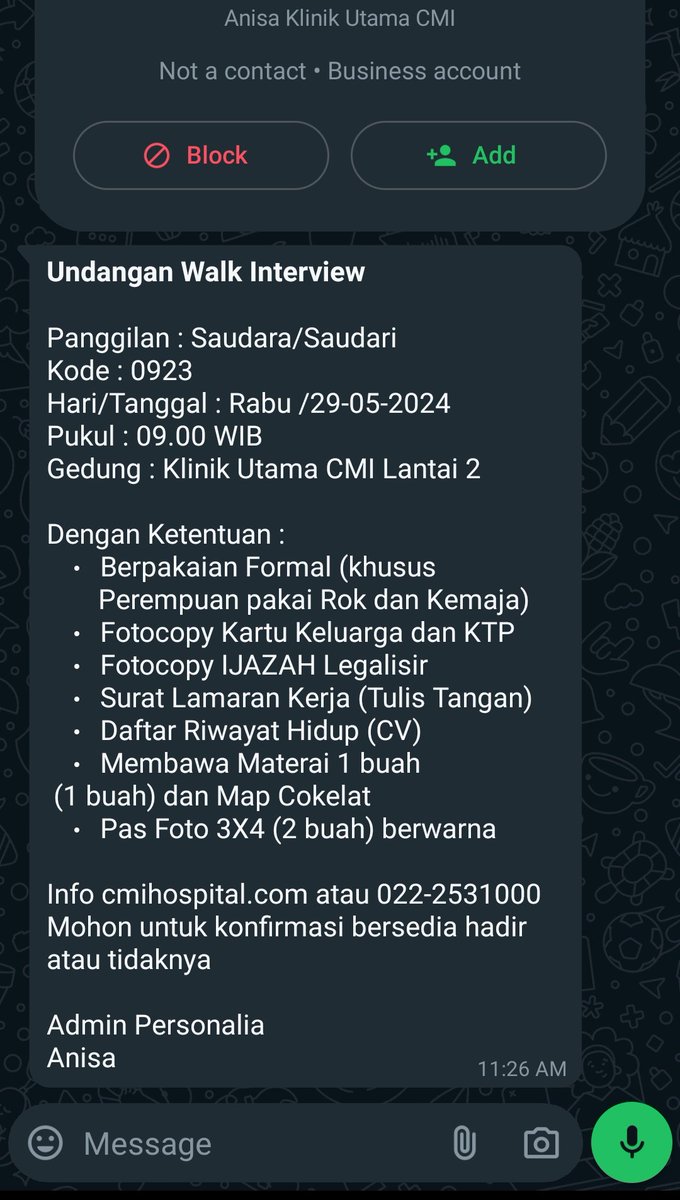 Pernah apply di jobstreet, akhirnya dapet undangan walk interview. HARI INI, JAM 09:00 dikabarinnya JAM 11:26 dan RS ini lokasinya di BANDUNG sedangkan saya sekarang di TANGERANG. Sekian