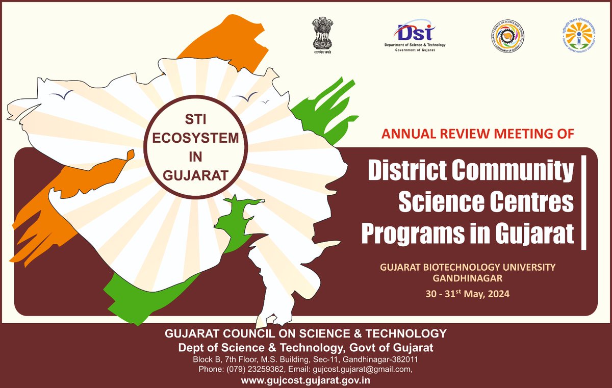 Join us @GujBiotechUni on May 30-31, 2024, for a dynamic brainstorming session with @InfoGujcost's District #CommunityScienceCenters! We'll #explore modern #ScienceCommunication #tools and #techniques to bring #science closer to #children and #citizens. Let's #inspire and