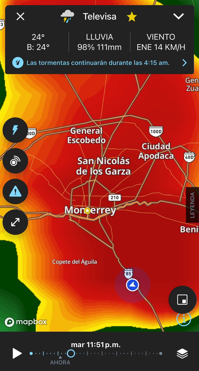 A media noche la #Tormenta cubrirá toda la zona metropolitana de #Monterrey. Atentos a los avisos de la autoridad.