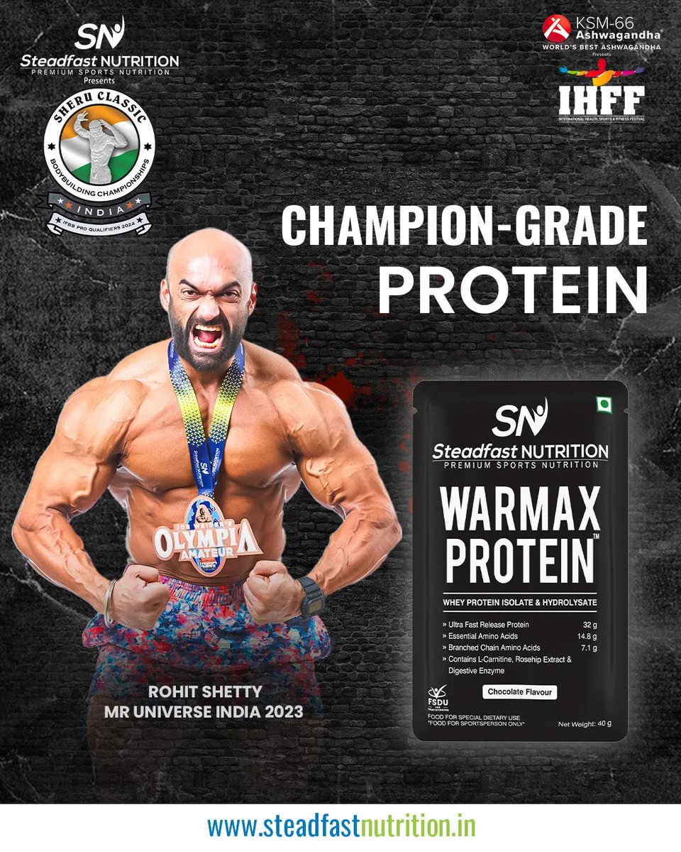 The World's Exclusive Protein – Warmax Protein delivers extraordinary results. This @steadfastnutrition formulation is the go-to choice for bodybuilder athletes, fueling them from the inside out. 💪

Steadfast Athlete @shettiyano (Mr Universe India 2023) recommends Warmax Protein