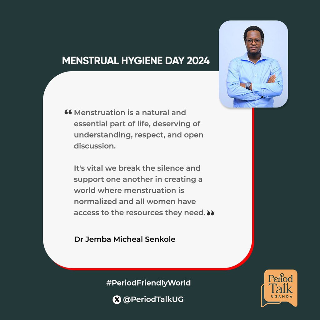 In commemoration of yesterday’s Menstrual Hygiene Day, I want to emphasize that menstruation is a natural and essential part of life, deserving of understanding, respect, and open dialogue.

#PeriodTalkUganda #PeriodFriendlyWorld 
#HerVoiceHerHealth