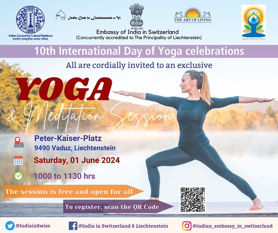 #IDY2024 celebrations in Vaduz, 🇱🇮 ! Join us for an exclusive Yoga Session on 01 June, 2024 at Peter-Kaiser-Platz, Vaduz. Details 👇 @moayush @iccr_hq